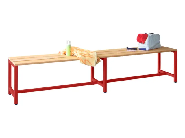 banc-patère,LxP 2000x370mm,barrettes en bois hêtre,piètement RAL300
