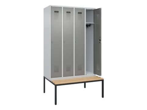 locker met bank,HxBxD 2120x1200x815mm,4vak,vak B 300mm,cilinderslot