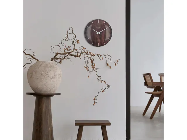 Horloge murale NeXtime 'Edge-Wood-Dome' Ø35cm plastique marron