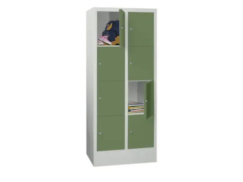 lockerkast,HxBxD 1518x600x500mm,2x4vakken,RAL7035,front RAL6011