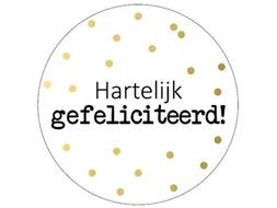 KP Sticker rond 40mm Hartelijk gefeliciteerd goud stippen 250 stuks