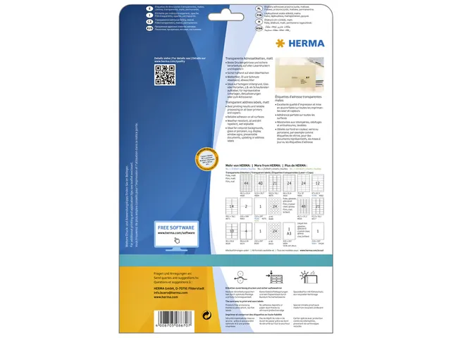 HERMA 8670 Transparante folie-etiketten Mat A4 63,5x38,1mm 525 stuks