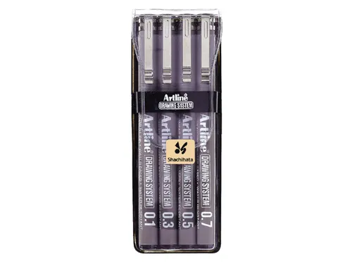 Fineliner Artline technisch etui met 0.1-0.3-0.5-0.7mm zwart
