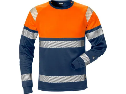 Fristads 7519 T-shirt voor P/COT, fluo oranje/marineblauw, maat M, per