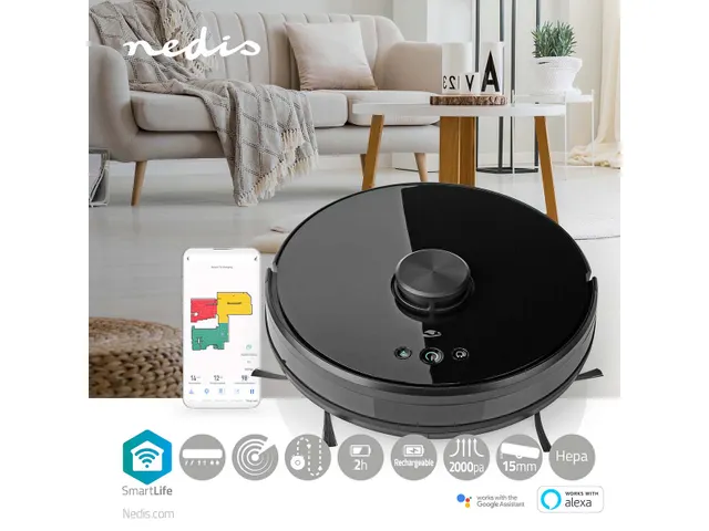 Robotstofzuiger Nedis wifi laser 3-in-1 zwart