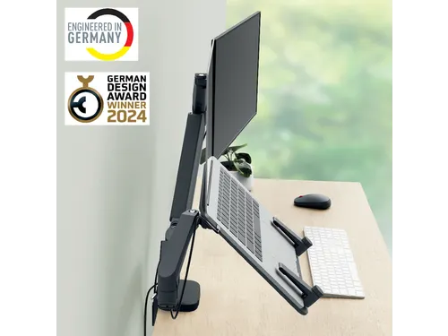 Monitor- en laptoparm Leitz Ergo ruimtebesparend dubbel donkergrijs