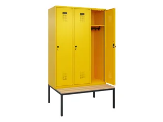 locker met bank,HxBxD 2120x1200x815mm,3vak,vak B 400mm,draaigrendel - 2