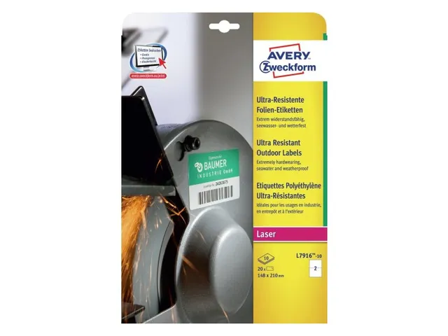 Etiket Avery Zweckform L7916-10 210x148mm polyethyleen wit 20 stuks