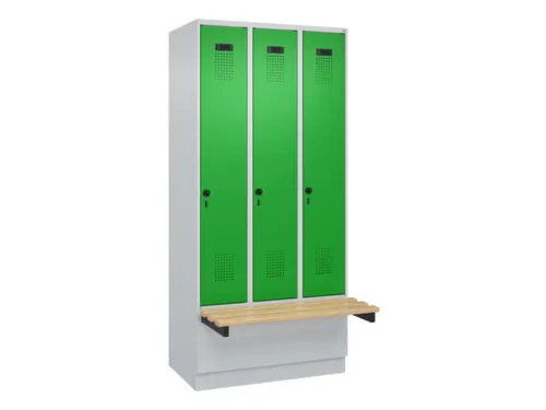 locker met bank,HxBxD 1950x900x815mm,3vak,vak B 300mm,draaigrendel