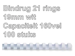Bindrug Fellowes 19mm 21-rings A4 wit 100stuks