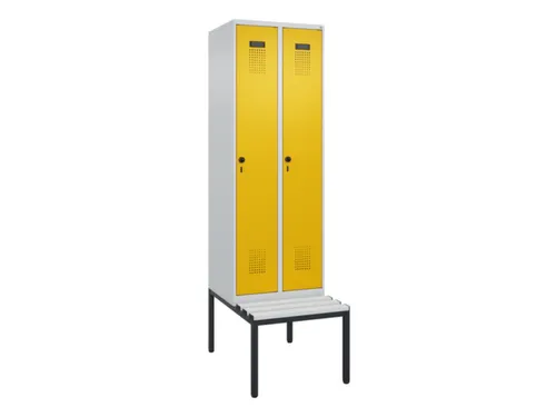 locker met bank,HxBxD 2120x600x815mm,2vak,vak B 300mm,draaigrendel