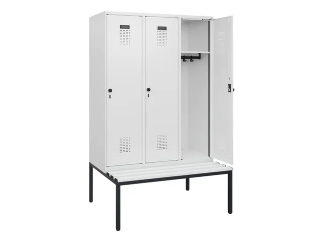 locker met bank,HxBxD 1950x1200x815mm,3vak,vak B 400mm,draaigrendel