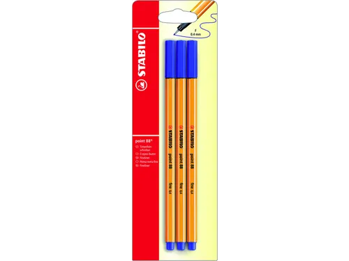 Fineliner STABILO Point 88 0.4mm blister à 3 stuks blauw