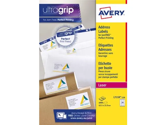 Etiket Avery L7159-250 63.5x33.9mm Adres Wit 6000 Stuks