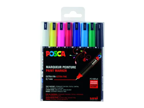 Verfstift Posca PC1MR Extra Fijne punt 0,7mm 8 stuks assorti