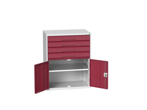 ladekast HxBxD 1000x800x550mm 4laden 2deuren RAL7035 front RAL3004