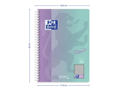Spiraalblok Oxford Touch B5 geruit 5mm 160 pag assorti
