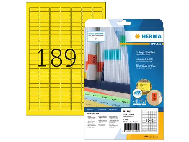 HERMA 4243 Gekleurde etiketten A4 25,4x10mm Geel 3780 stuks