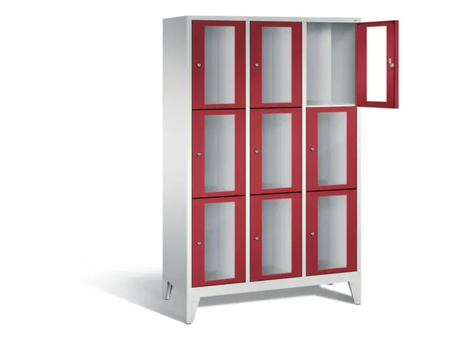 lockerkast 1850x1200x500mm 3x3 vakken Cilinderslot Poten, RAL3003