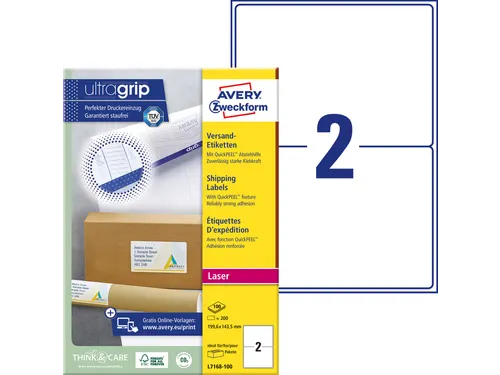 Verzendetiket Avery QuickPeel L7168-100 199.6x143.5mm Wit 200 stuks
