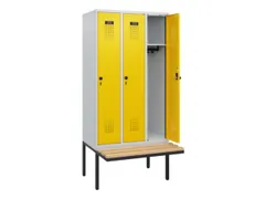 locker met bank,HxBxD 1950x900x815mm,3vak,vak B 300mm,draaigrendel