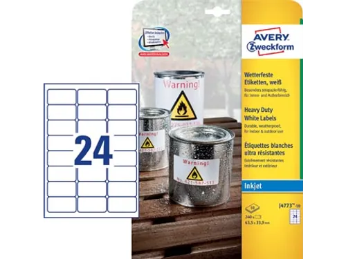 Avery Zweckform Ultra-Sterke Etiketten wit 63.5x33.9mm Wit 240 stuks