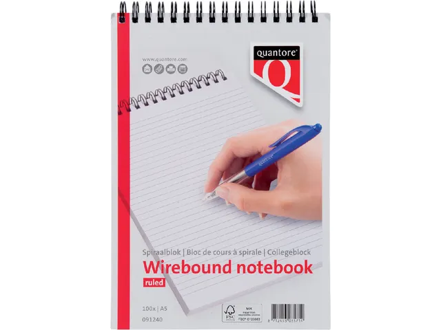 Bloc-notes Quantore A5 ligné spirale 100 feuilles 70g