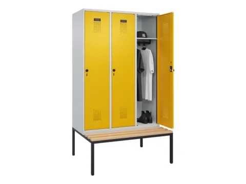 locker met bank,HxBxD 2120x1200x815mm,3vak,vak B 400mm,draaigrendel