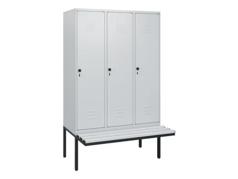 locker met bank,HxBxD 1950x1200x815mm,3vak,vak B 400mm,draaigrendel