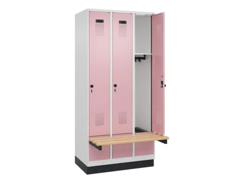 locker met bank,HxBxD 1950x900x815mm,3vak,vak B 300mm,draaigrendel