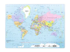 Schrijfonderlegger 500x380 mm met wereldkaart PP transparant