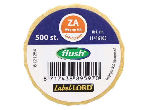 Voedseletiketten 59x23x59mm Flushlabel ZA weg op MA