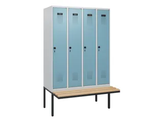locker met bank,HxBxD 1950x1200x815mm,4vak,vak B 300mm,draaigrendel - 2