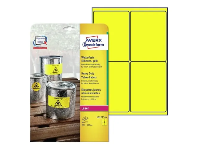 Avery Zweckform Ultra sterk etiket L6127-20 99.1x139mm Geel 80 stuks