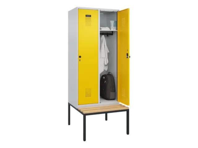 locker met bank,HxBxD 2120x800x815mm,2vak,vak B 400mm,draaigrendel