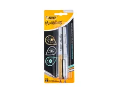 Viltstift Bic Intensity rond perm F mtl zilver en goud blister à 2st