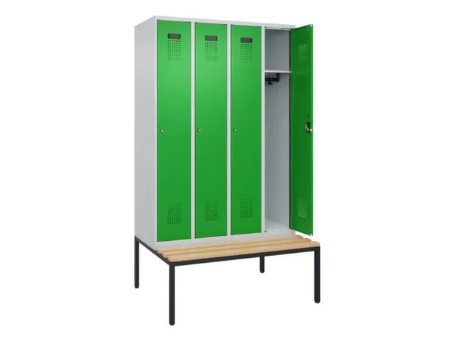 locker met bank,HxBxD 2120x1200x815mm,4vak,vak B 300mm,cilinderslot