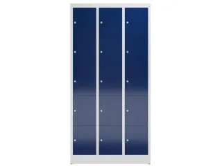 Lockerkast 1800x870x500mm 3x5 vakken cilinderslot, sokkel, RAL5010 - 2