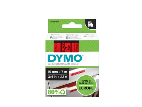 Labeltape Dymo 45807 D1 720870 19mmx7m zwart op rood
