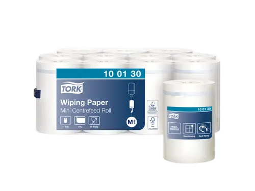 Poetspapier Tork Wiping mini rol M1 1 laags centerfeed wit 100130