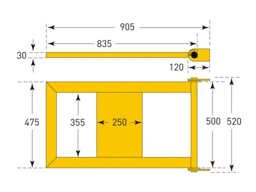 aanrijdbeschermingsplank,balustradedeur,v. binnen,HxB 520x905mm,staal