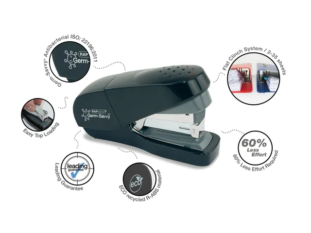 Nietmachine Rapesco Germ-Savvy Less Effort Eco antibacterieel zwart
