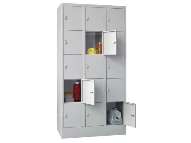 lockerkast,HxBxD 1850x900x500mm,3x5vakken,RAL7035,front RAL6011
