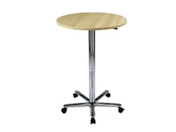 zuilheftafel,HxØ 720-1140x800mm,rond,voetkruis verchroomd,blad esdoor