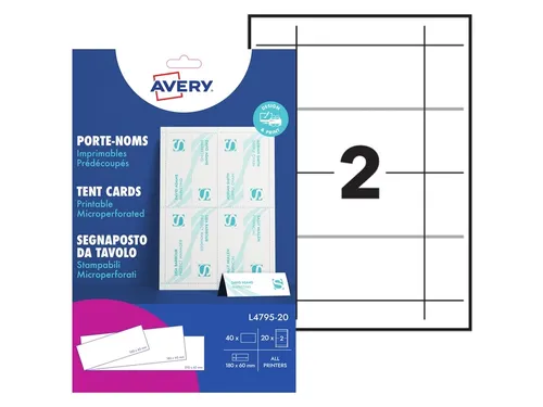 Tafelnaambord Avery L4795-20 180x60mm wit 40stuks
