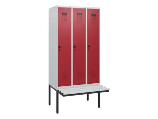 locker met bank,HxBxD 1950x900x815mm,3vak,vak B 300mm,draaigrendel - 2