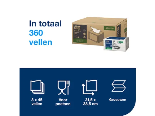 Reinigingsdoek Tork W8 Premium Heavy-Duty 1-laags 45 vel wit 530150