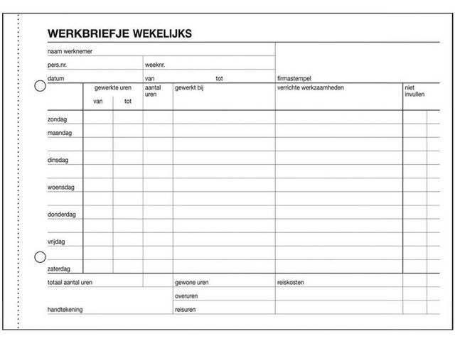 Bedrijfsformulieren Werkbriefje, A5, 50 vel | Bedrijfsformulier.nl