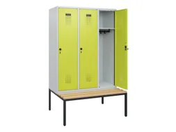 locker met bank,HxBxD 1950x1200x815mm,3vak,vak B 400mm,draaigrendel