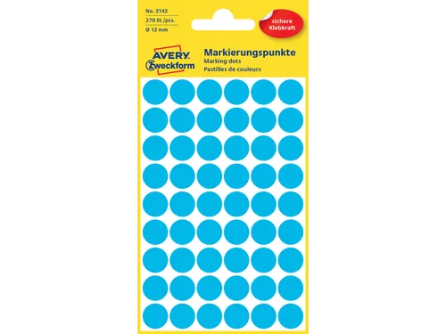 Etiket Avery Zweckform 3142 Rond Ø12mm Blauw 270 Stuks